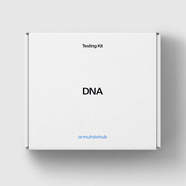 DNA testing kit box from Athleticum on a white background