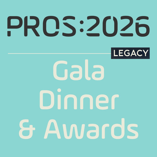 PROS 2026 Gala Dinner ticket featuring elegant event branding for Blackpool Wintergardens awards ceremony