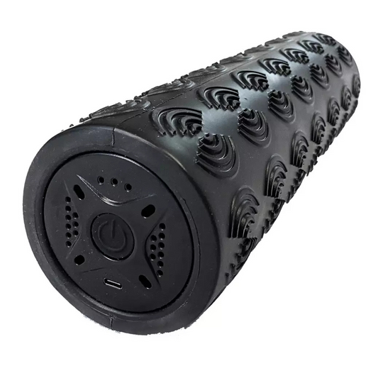 Black Power Plate roller showing textured surface on a white background
