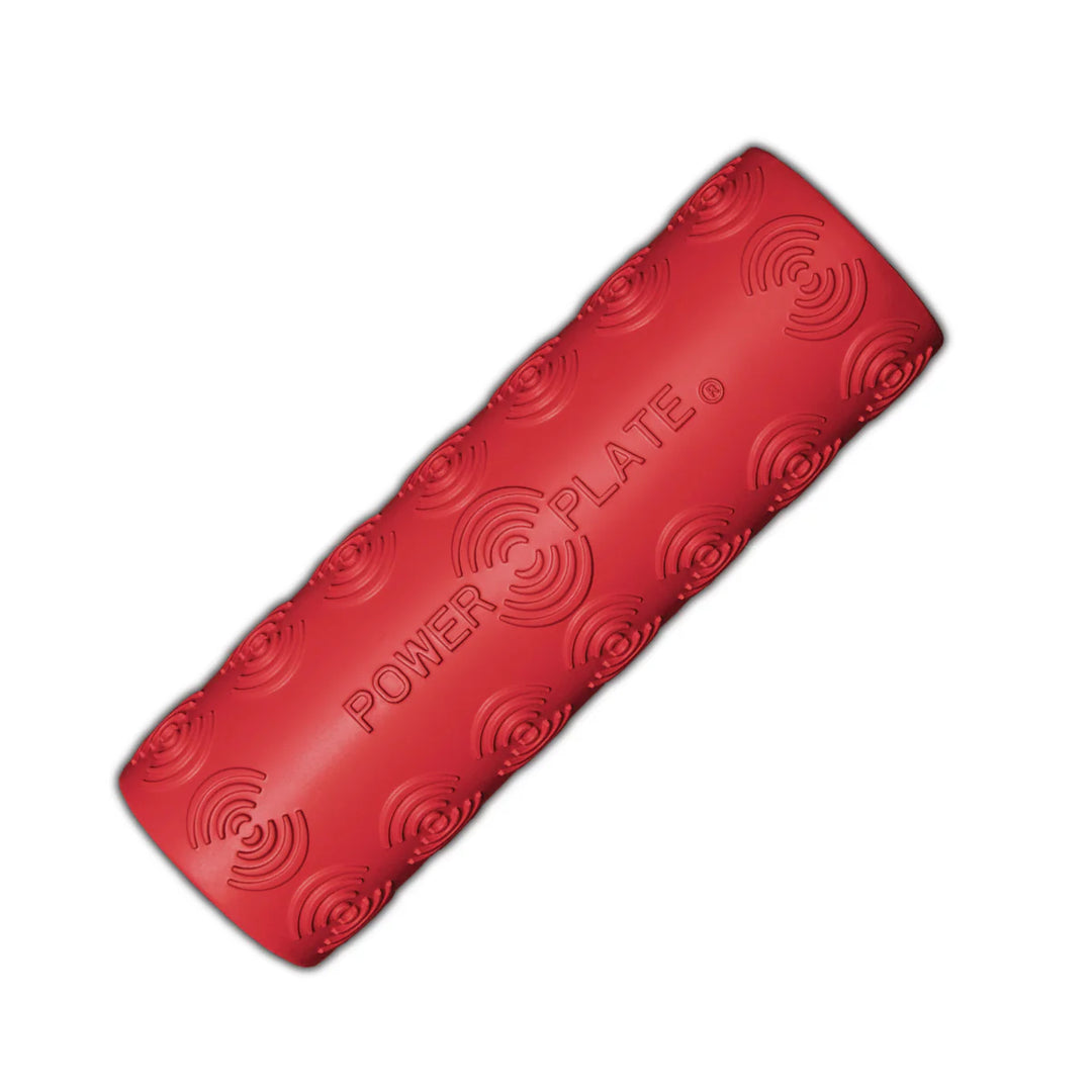 Red Power Plate roller with 'Power Plate' branding on a white background
